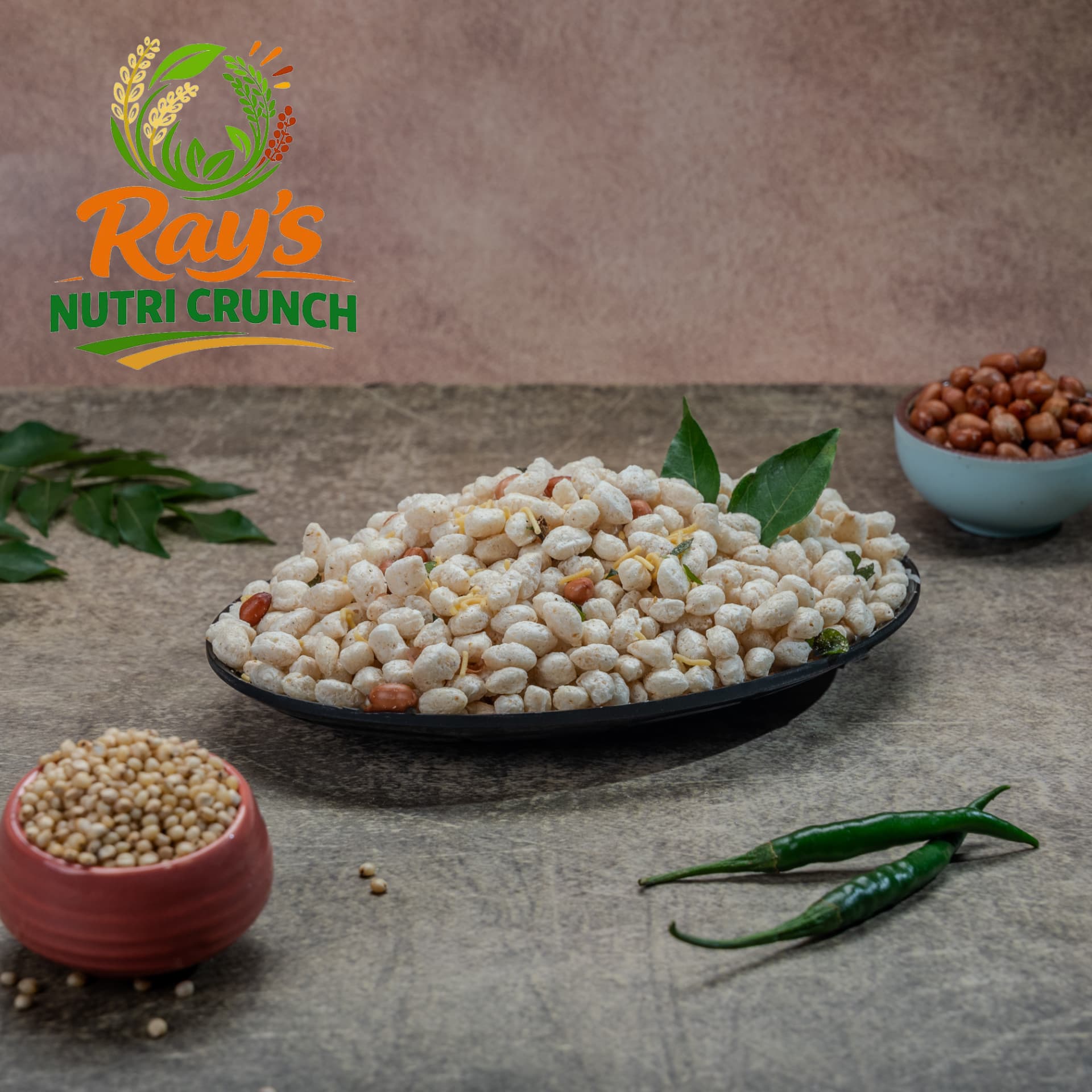 Millet chivda platter with sorghum and green chillies